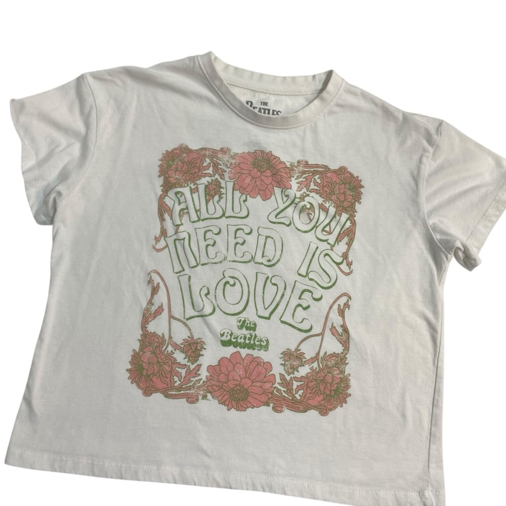 The Beatles T-Shirt White 'All You Need Is Love' Kids T-Shirt Size 12/14 Floral